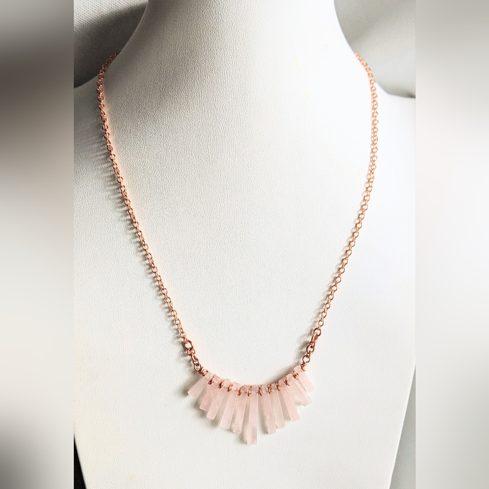 Rose Quartz Necklace-Artisan Crafted- Genuine Copper Jewelry